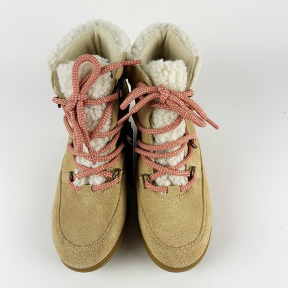 Sorel Womens Size 8 Evie Cozy Lace-Up Wedge Tawny Buff Suede Waterproof Boots - Picture 6 of 13
